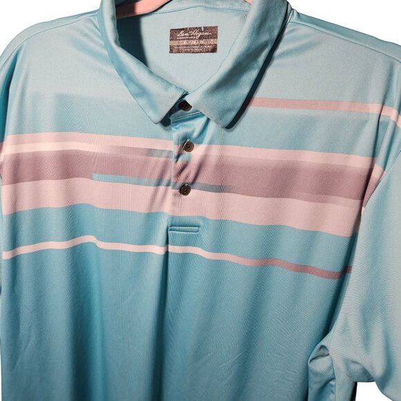 Ben Hogan Performance Mens Polo Shirt XL Blue Striped Polyester Short Sleeve - Picture 2 of 4